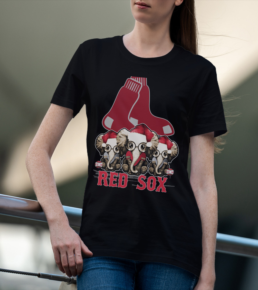 Elephan Xmas Red Sox Santa Hat Trio T-Shirt