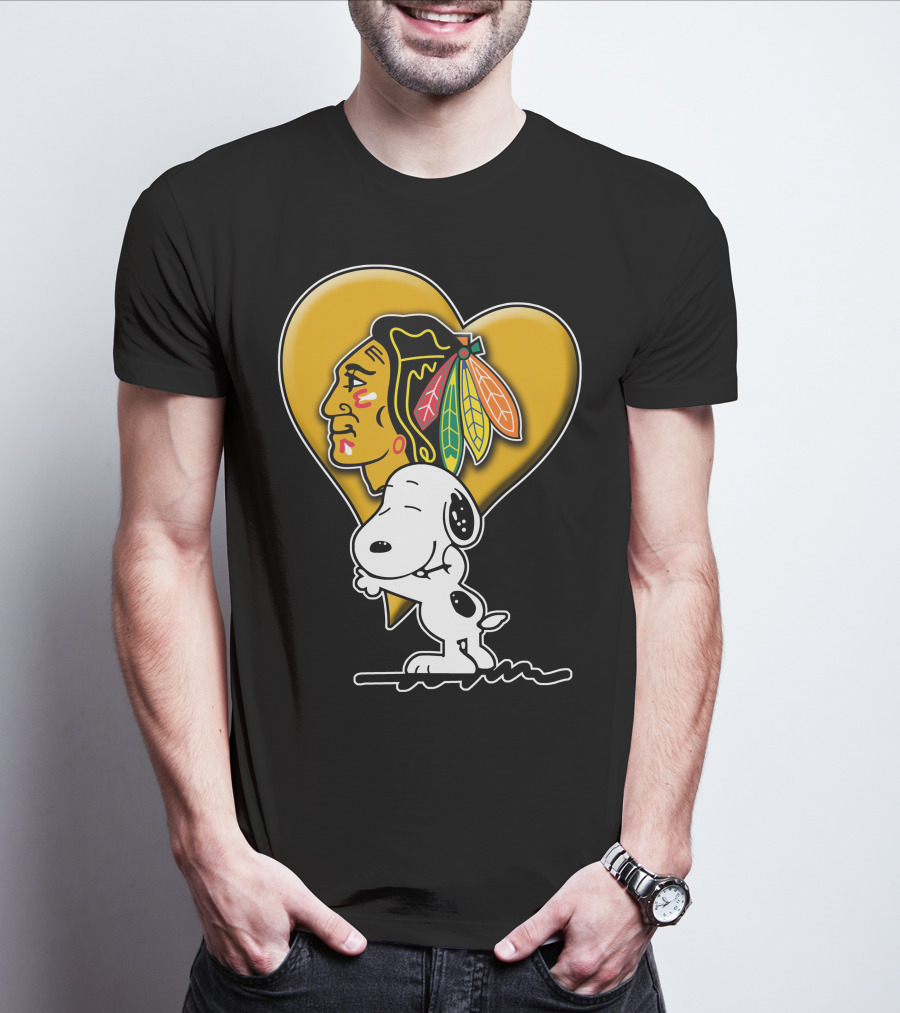 Snoopy Hugging Chicago Blackhawks Heart T-Shirt