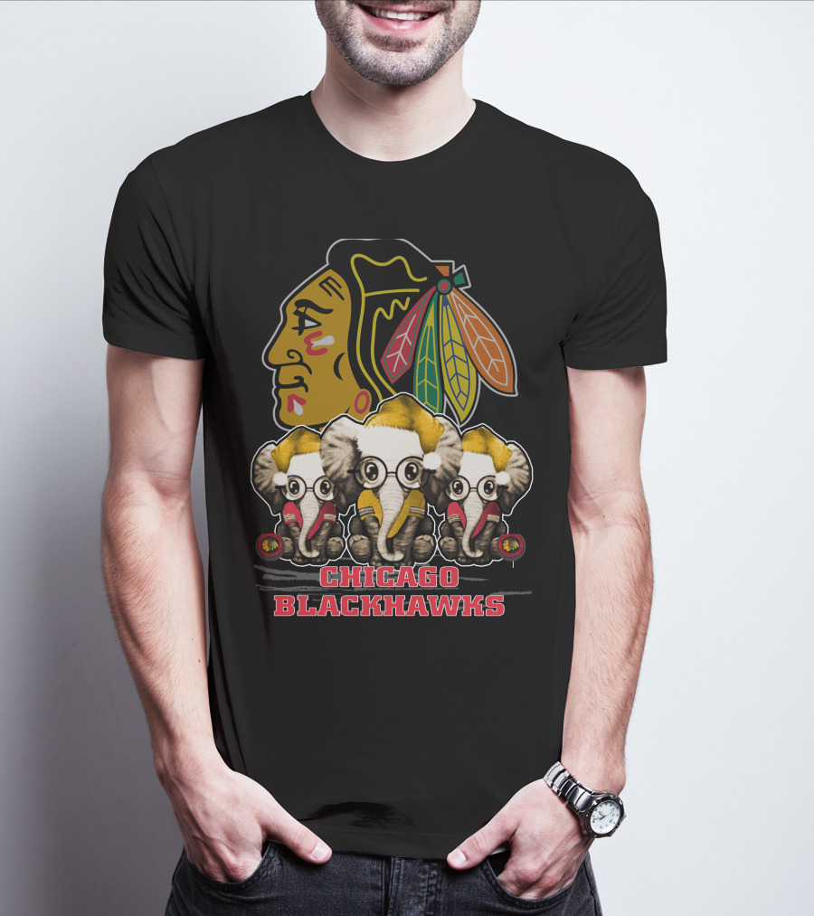 Chicago Blackhawks Xmas Elephant Trio T-Shirt
