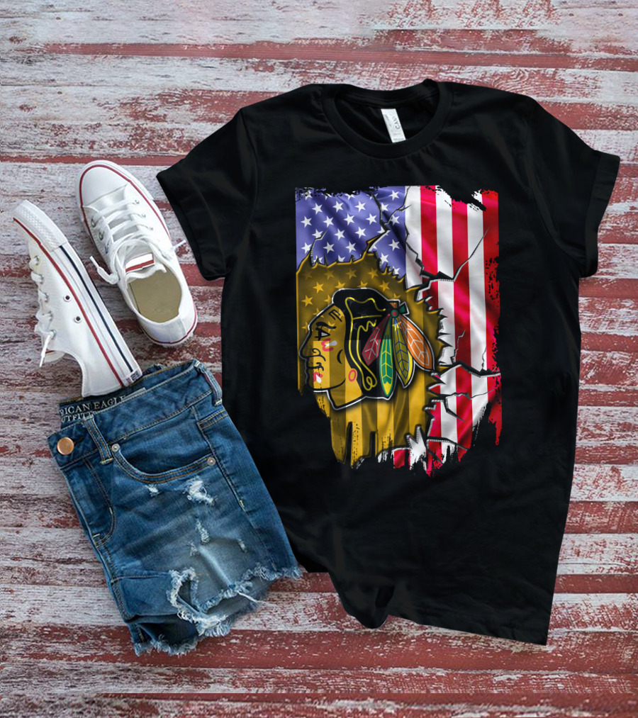 Flag Chicago Blackhawks American T-Shirt