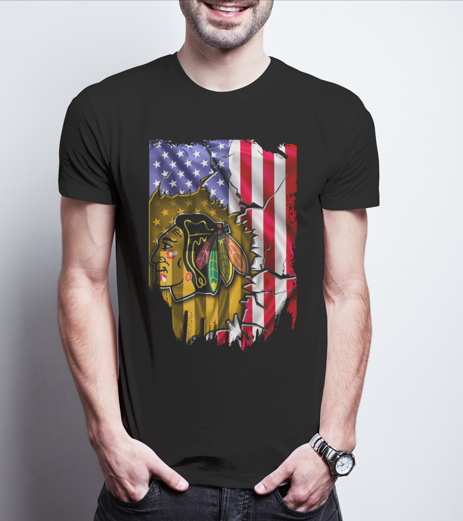 Flag Chicago Blackhawks American T-Shirt