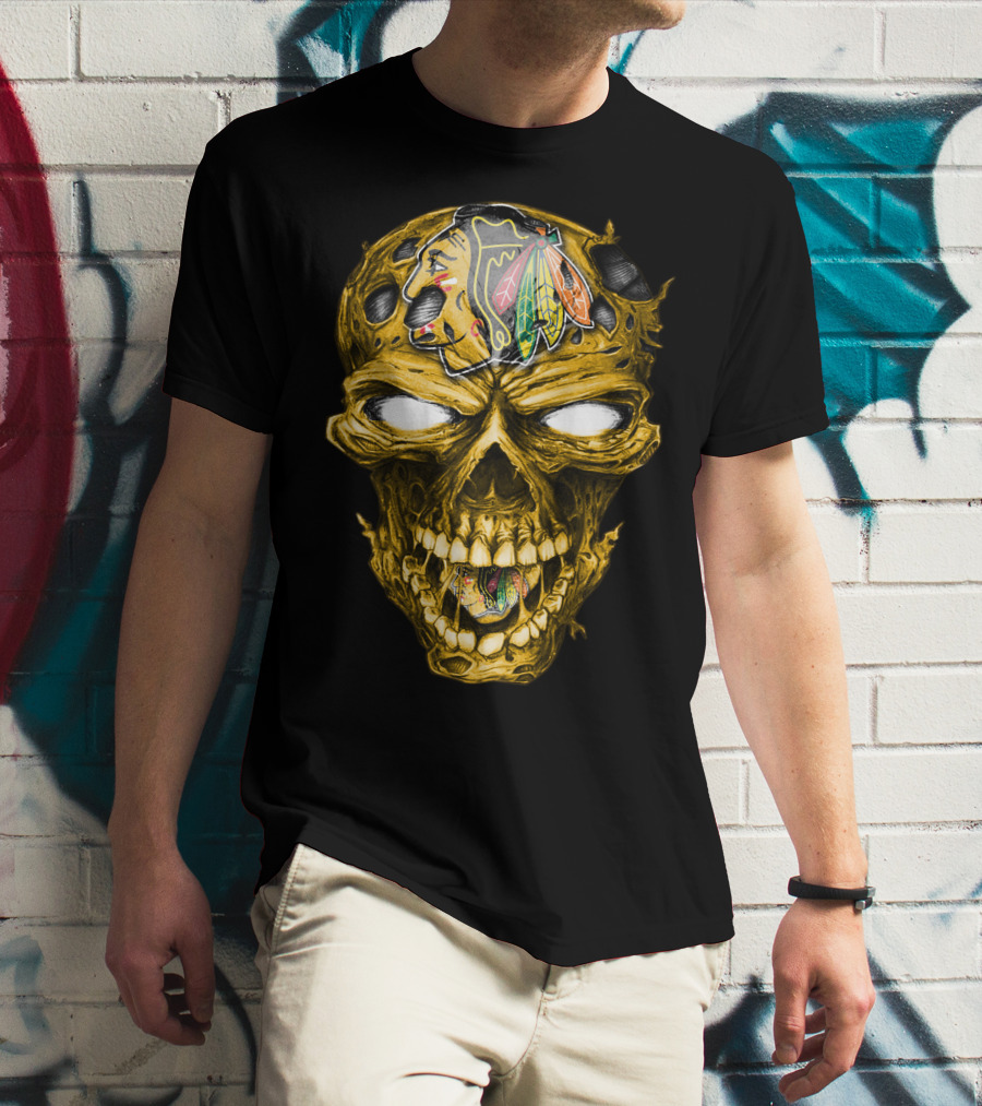 Skull Chicago Blackhawks Head T-Shirt