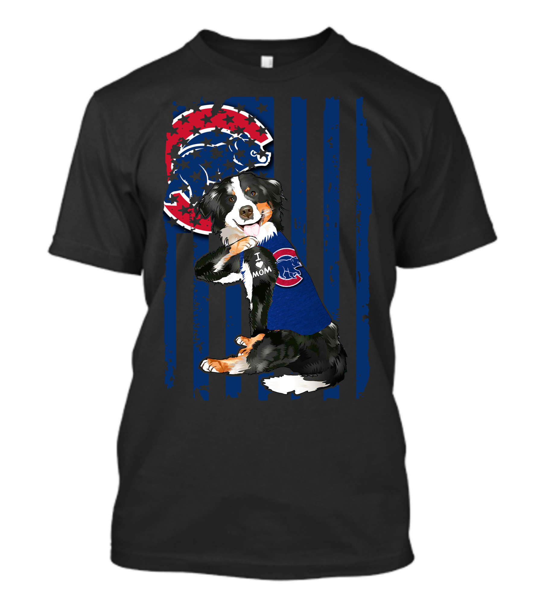 Border Collie I Love Mom Chicago Cubs Fan T-Shirt