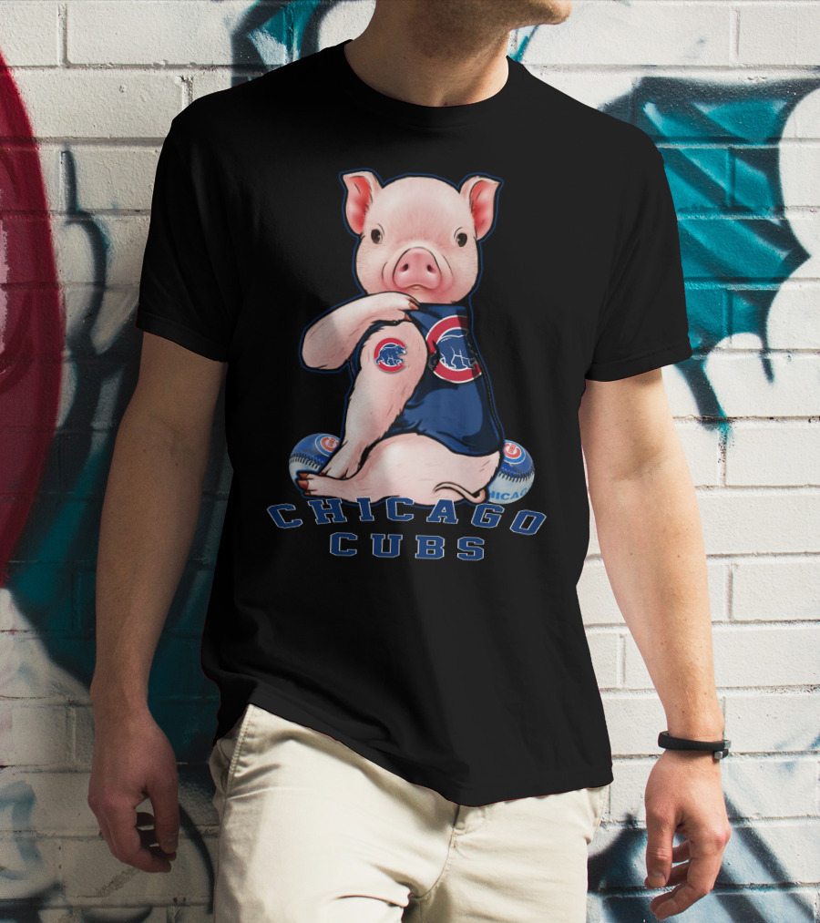 Chicago Cubs Pig With Logo And Baseball Elements T-Shirt