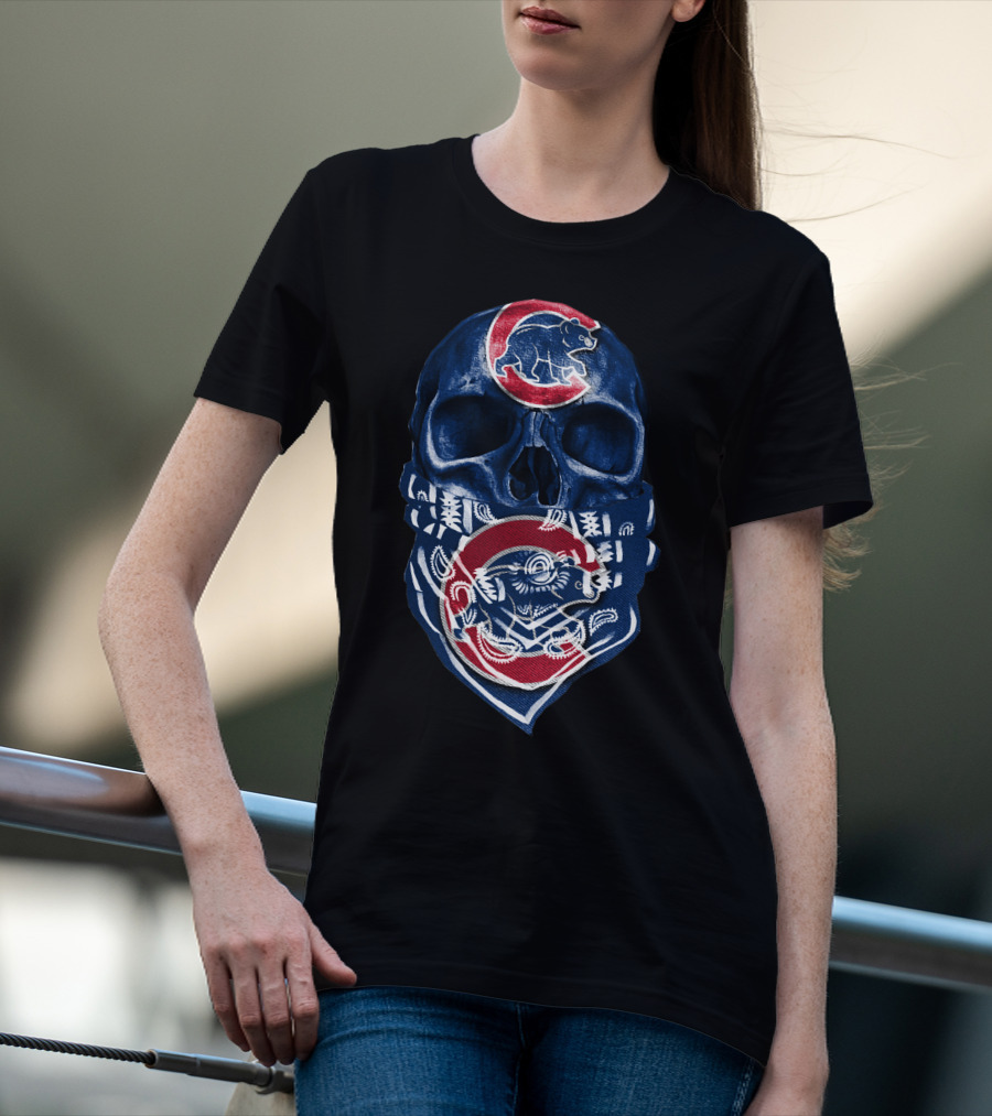 Chicago Cubs Skull Bandana Bear T-Shirt