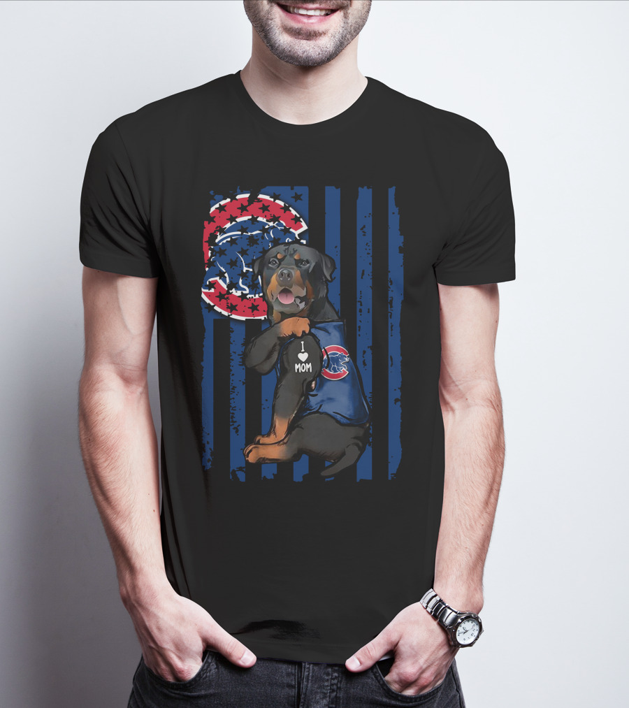 Rottweiler I Love Mom Chicago Cubs Blue Stripes T-Shirt