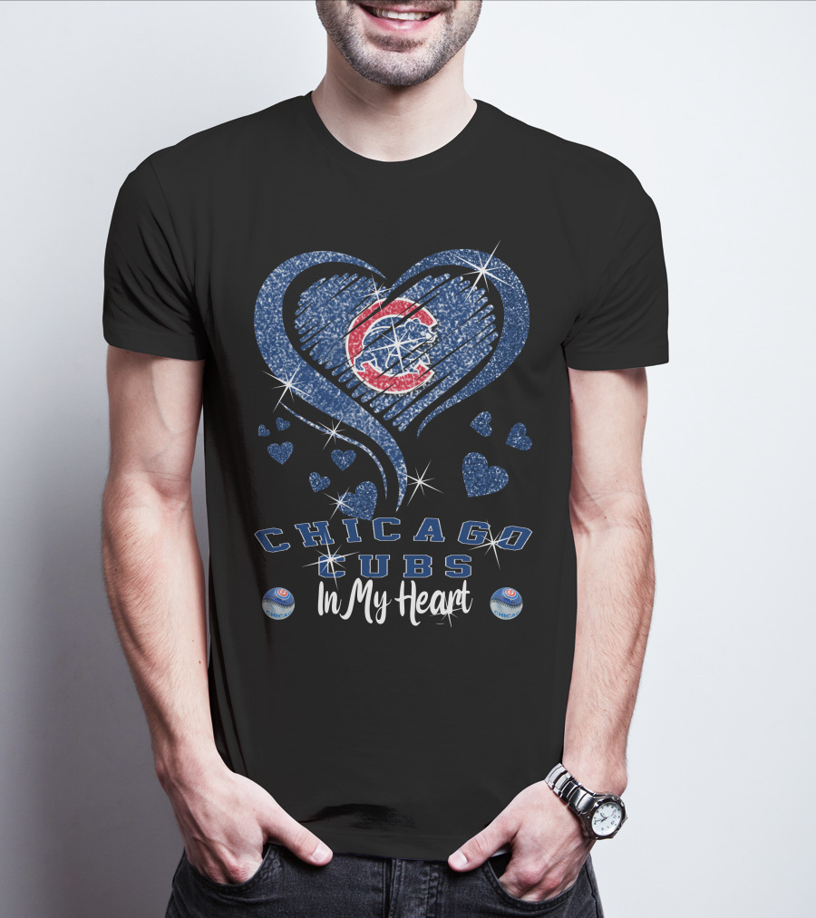 Chicago Cubs In My Heart With Sparkling Blue Heart T-Shirt