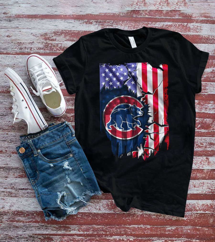 Flag Chicago Cubs American Stars And Stripes Bear T-Shirt