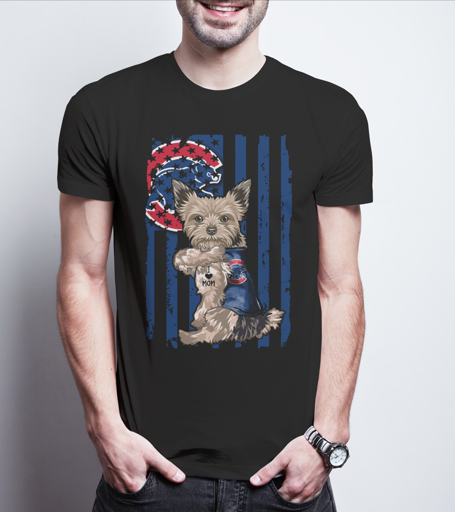 Yorkshire Terrier Wearing Chicago Cubs Vest With I Love Mom Message T-Shirt