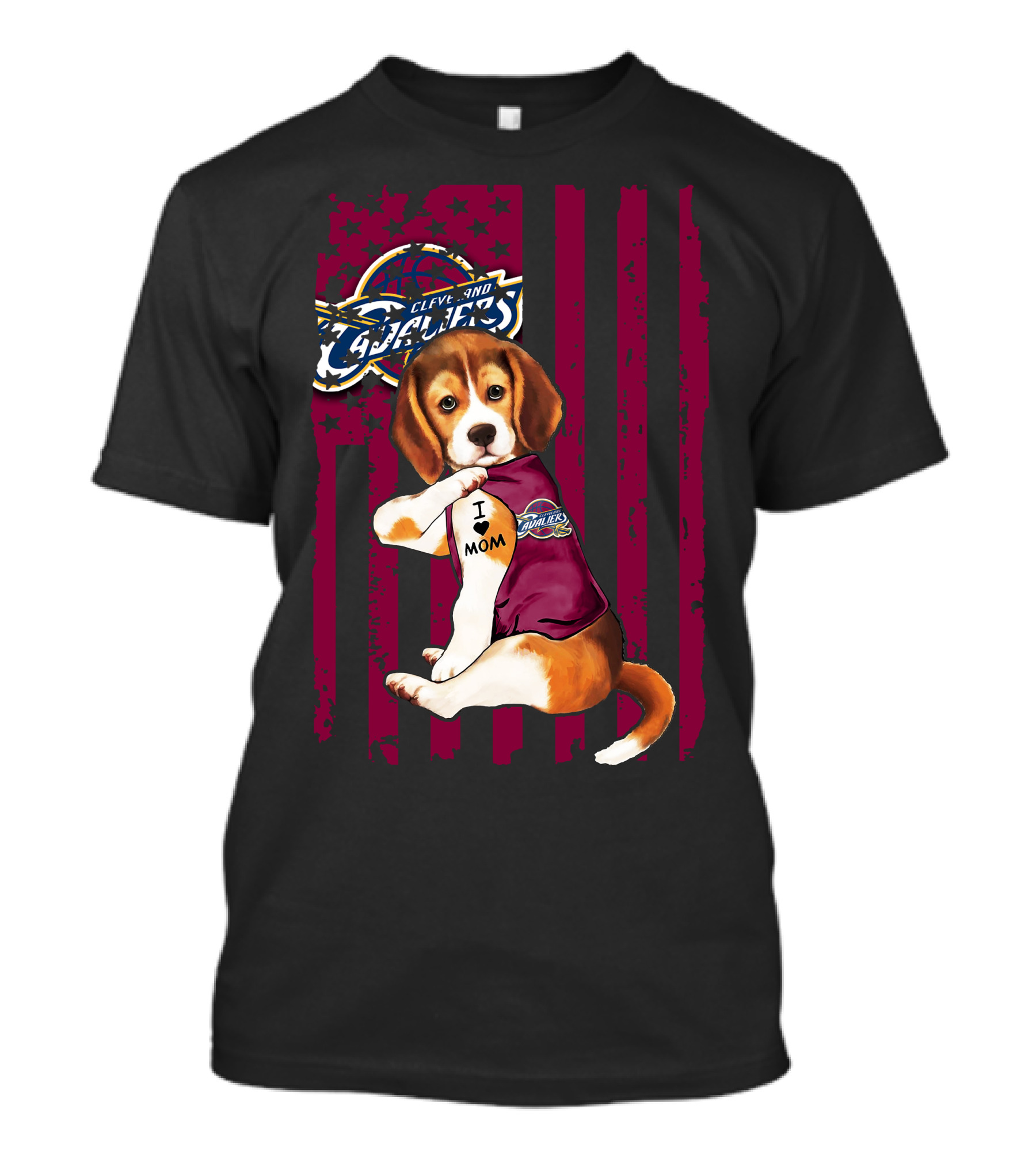 Beagle I Love Mom Cleveland Cavaliers Vintage Flag T-Shirt