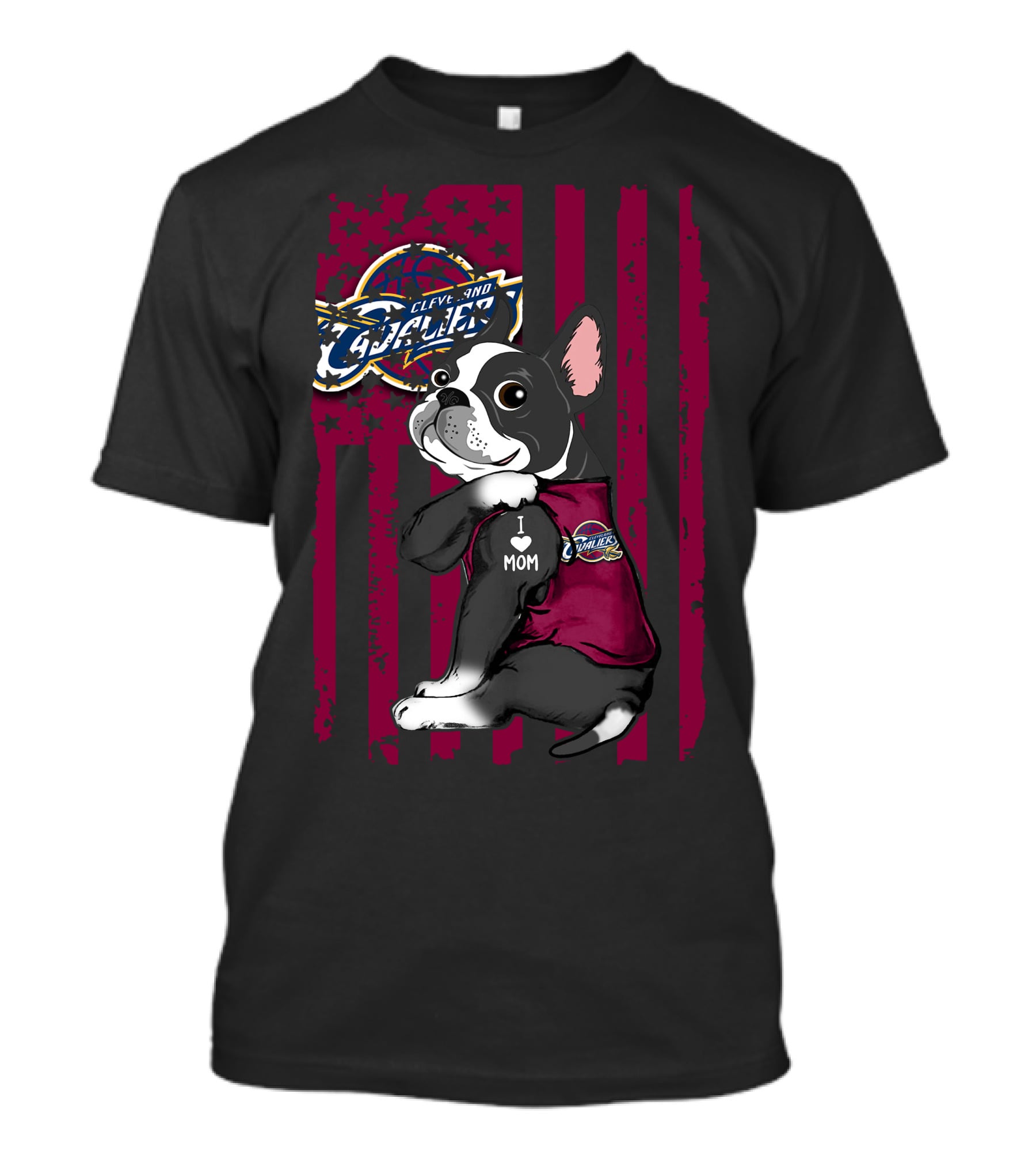 Boston Terrier Cleveland Cavaliers I Love Mom T-Shirt