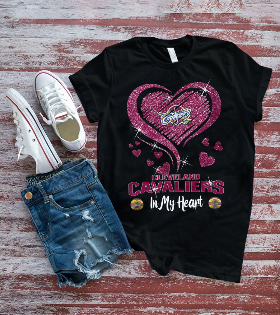 Cleveland Cavaliers In My Heart Sparkling Hearts T-Shirt