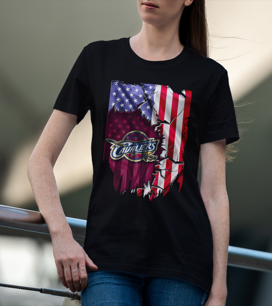Cleveland Cavaliers USA Flag Ripped Effect T-Shirt