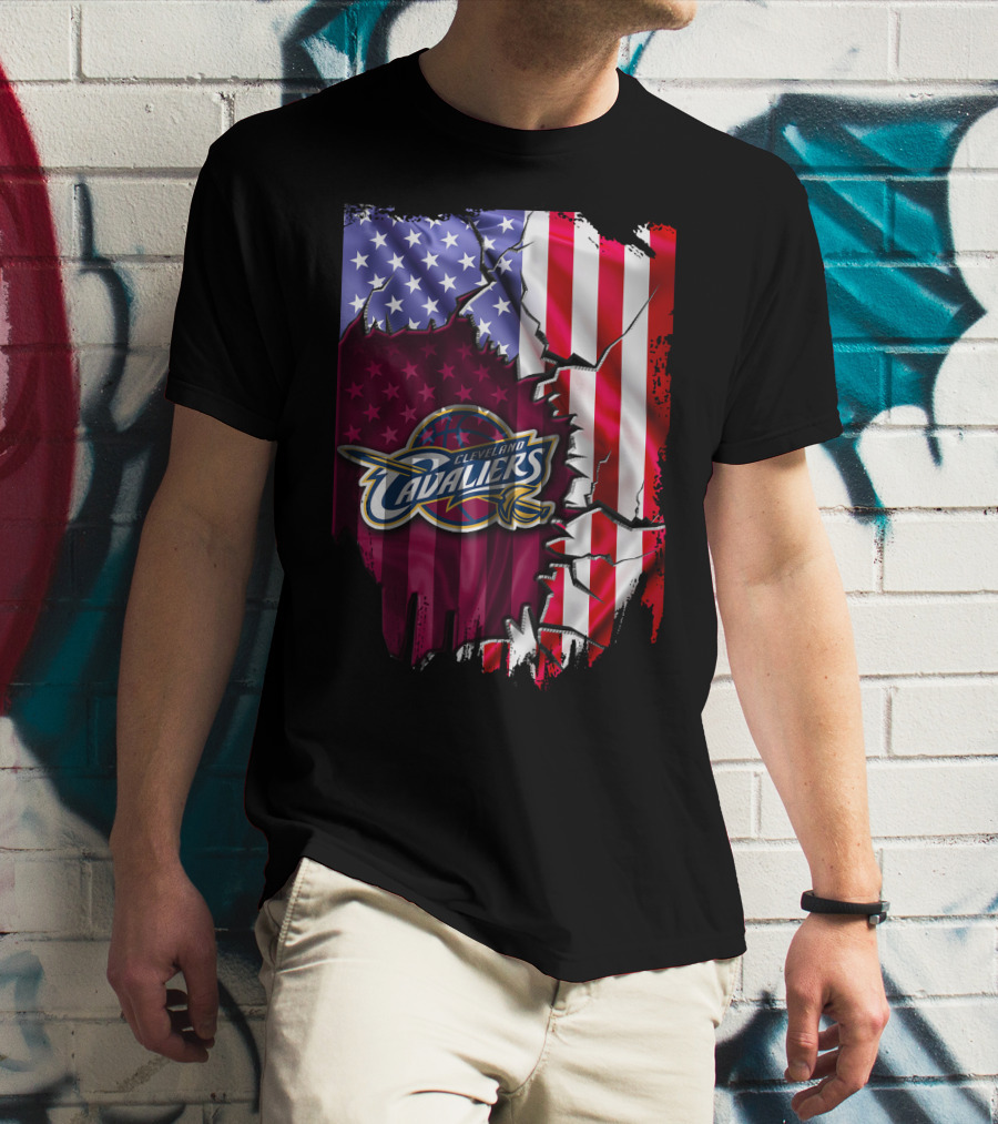 Cleveland Cavaliers USA Flag Ripped Effect T-Shirt