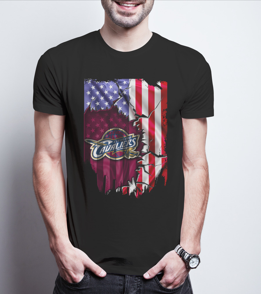 Cleveland Cavaliers USA Flag Ripped Effect T-Shirt
