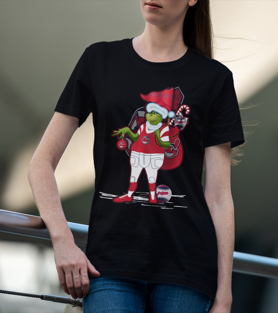 Grinchxmas Cleveland Indians Christmas Baseball Character T-Shirt