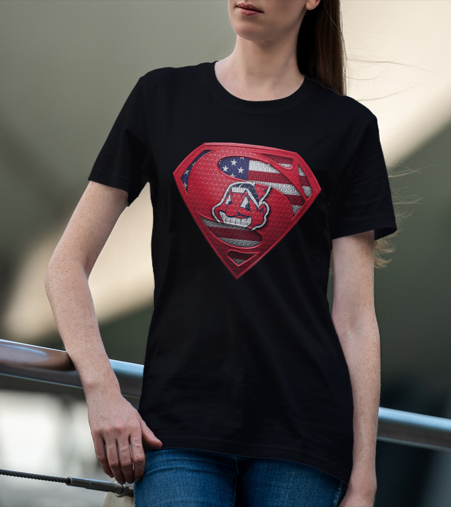 Cleveland Indians Superman Logo With American Flag T-Shirt
