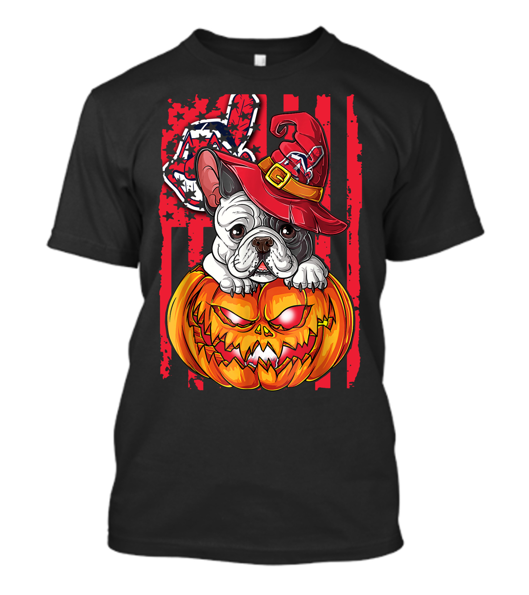 Hlw Bulldog Cleveland Indians Halloween Pumpkin Wizard Hat T-Shirt