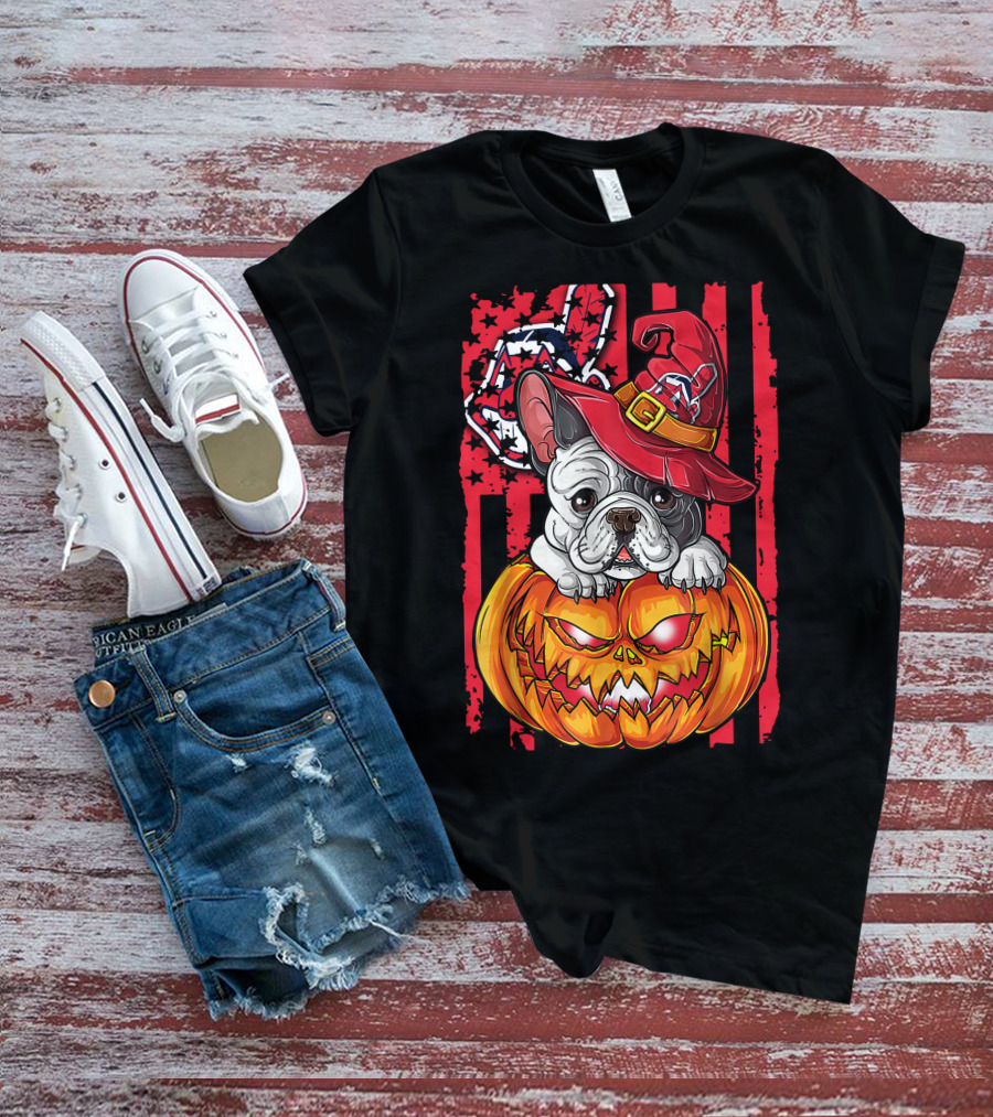 Hlw Bulldog Cleveland Indians Halloween Pumpkin Wizard Hat T-Shirt