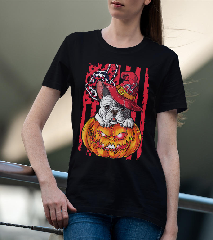 Hlw Bulldog Cleveland Indians Halloween Pumpkin Wizard Hat T-Shirt
