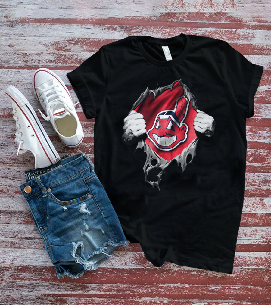 Cleveland Indians Chief Wahoo Torn Peeking Through T-Shirt