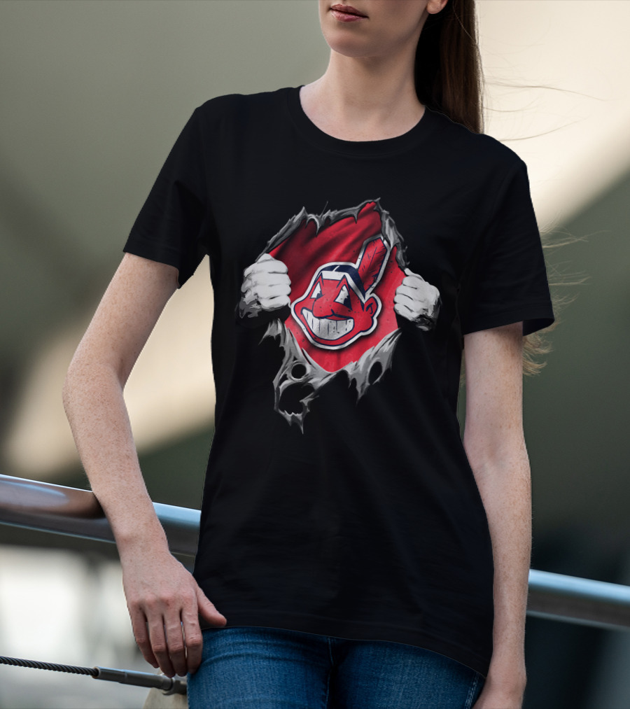 Cleveland Indians Chief Wahoo Torn Peeking Through T-Shirt