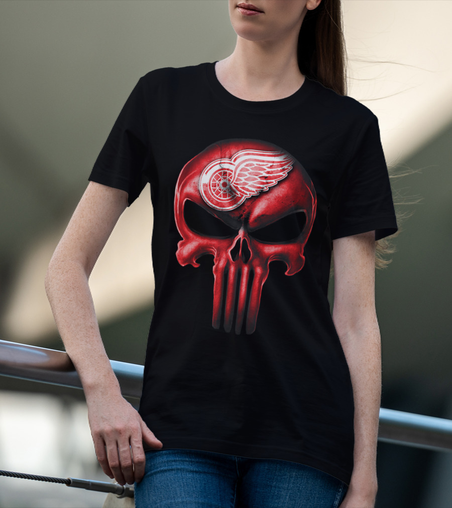 Detroit Red Wings Skull Punisher Crossover T-Shirt
