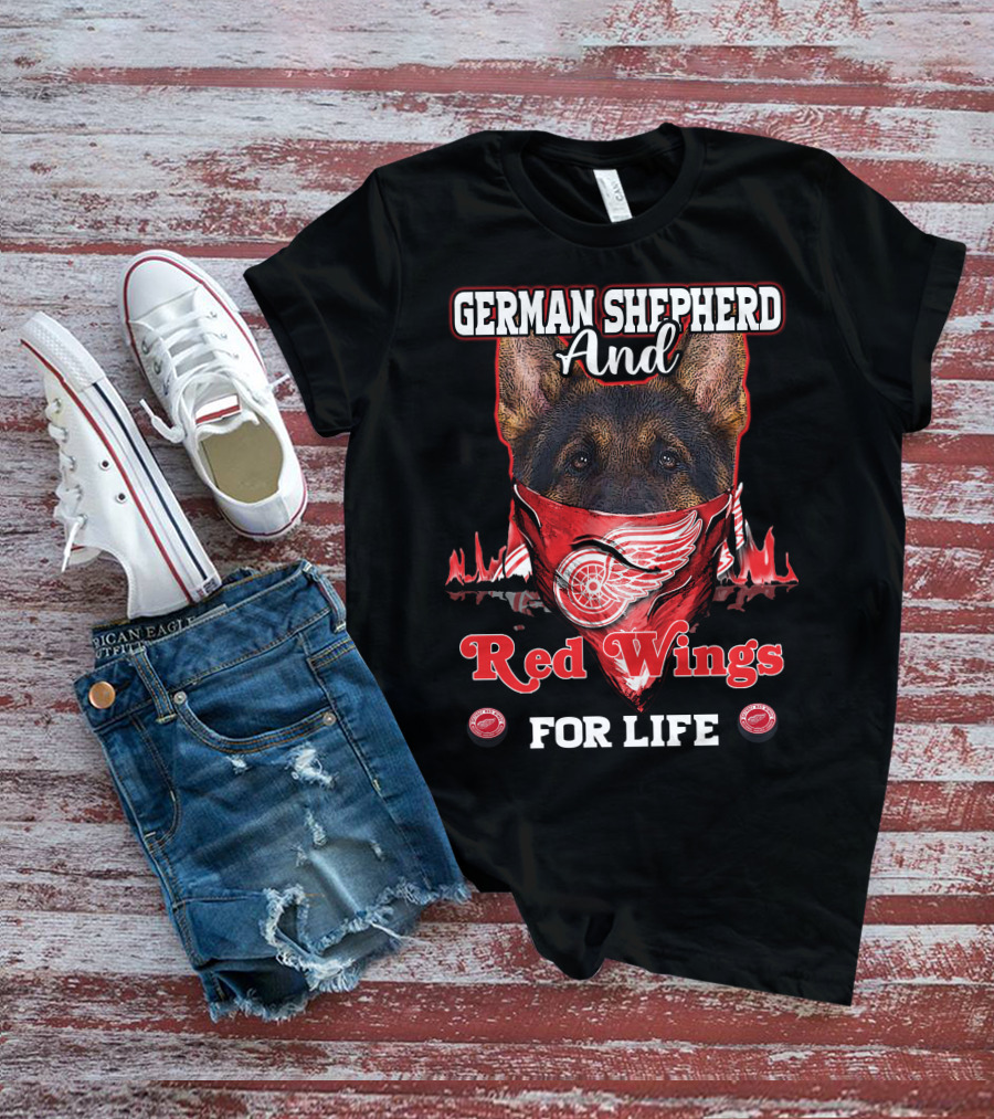 German Shepherd And Red Wings For Life T-Shirt