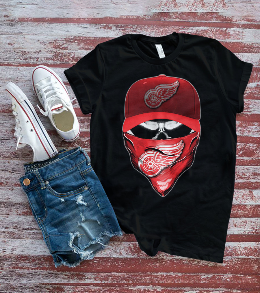 Skull Detroit Red Wings Bandana And Cap T-Shirt
