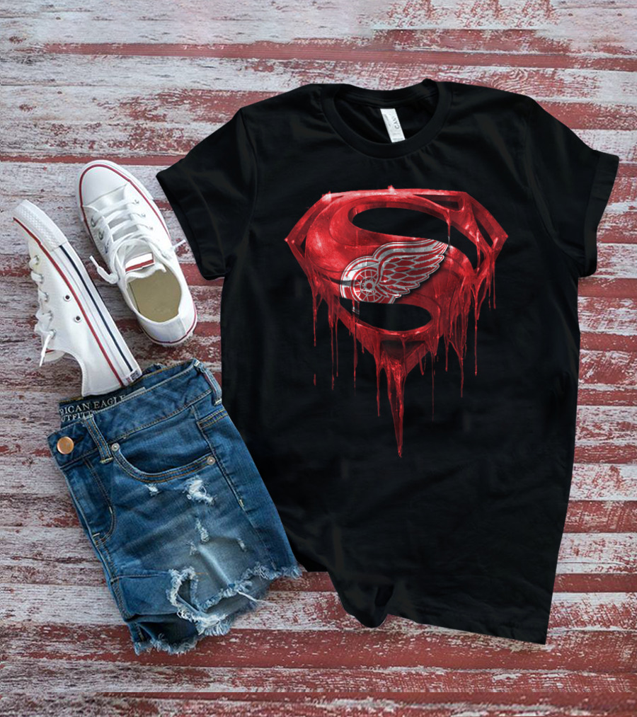Detroit Red Wings Dripping Superman T-Shirt
