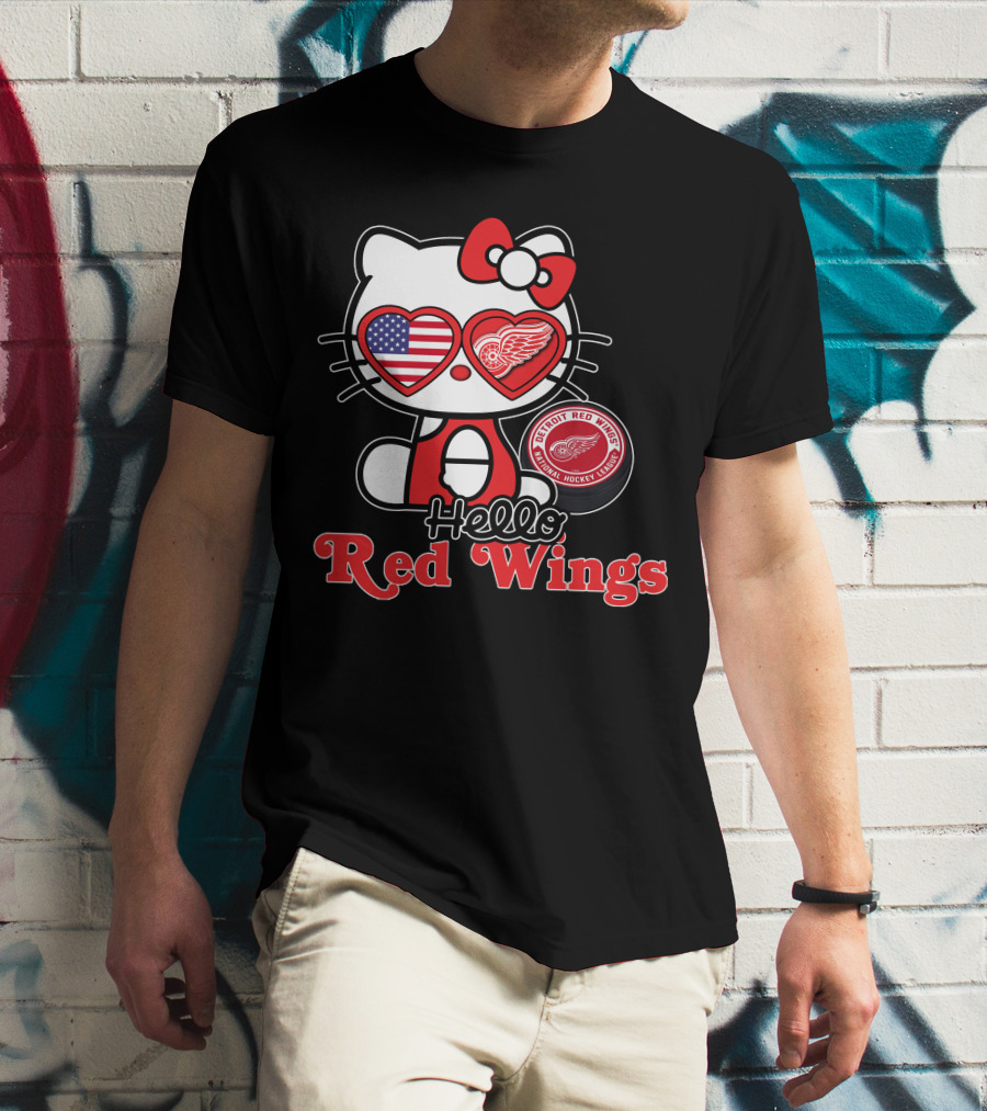 Hello Kitty Detroit Red Wings NHL American Flag T-Shirt