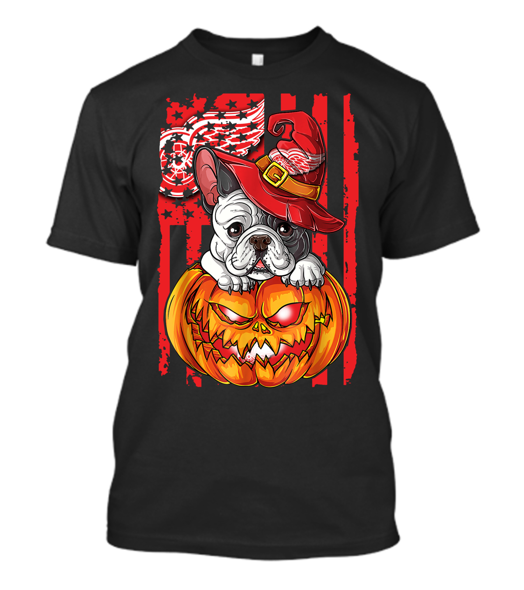 Hlw Bulldog Detroit Red Wings Witch Hat Pumpkin Halloween T-Shirt