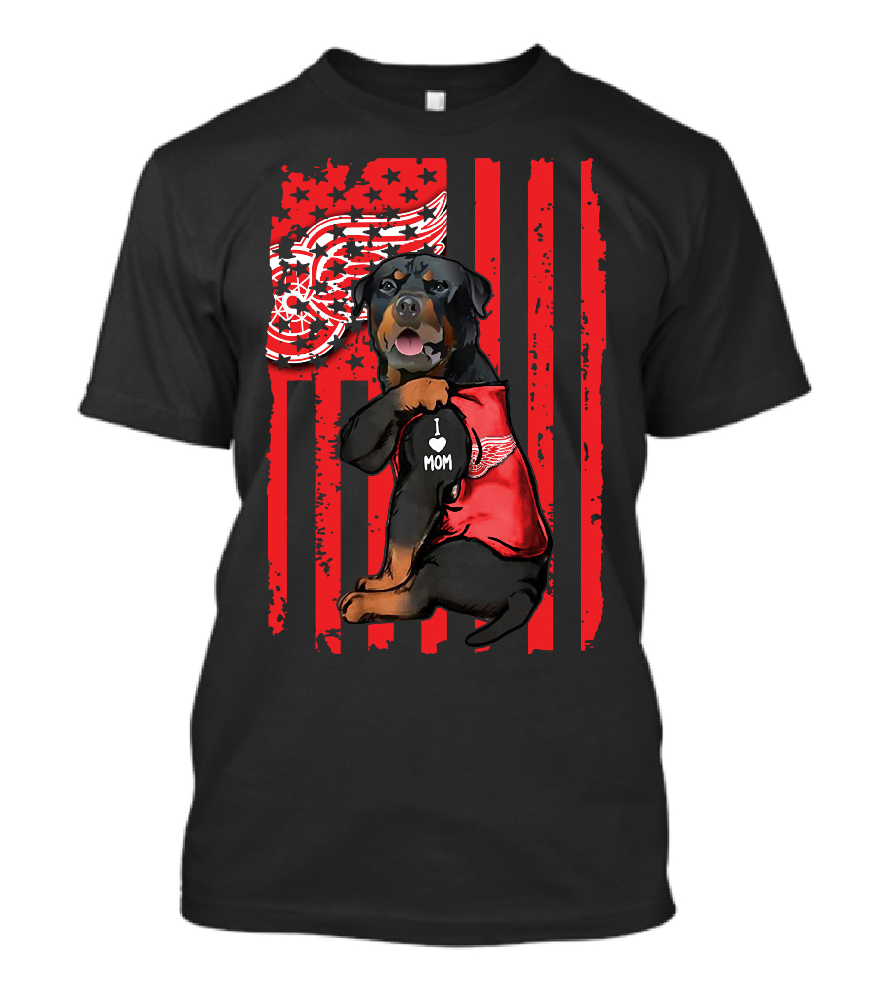 Rottweiler I Love Mom Detroit Red Wings American Flag T-Shirt