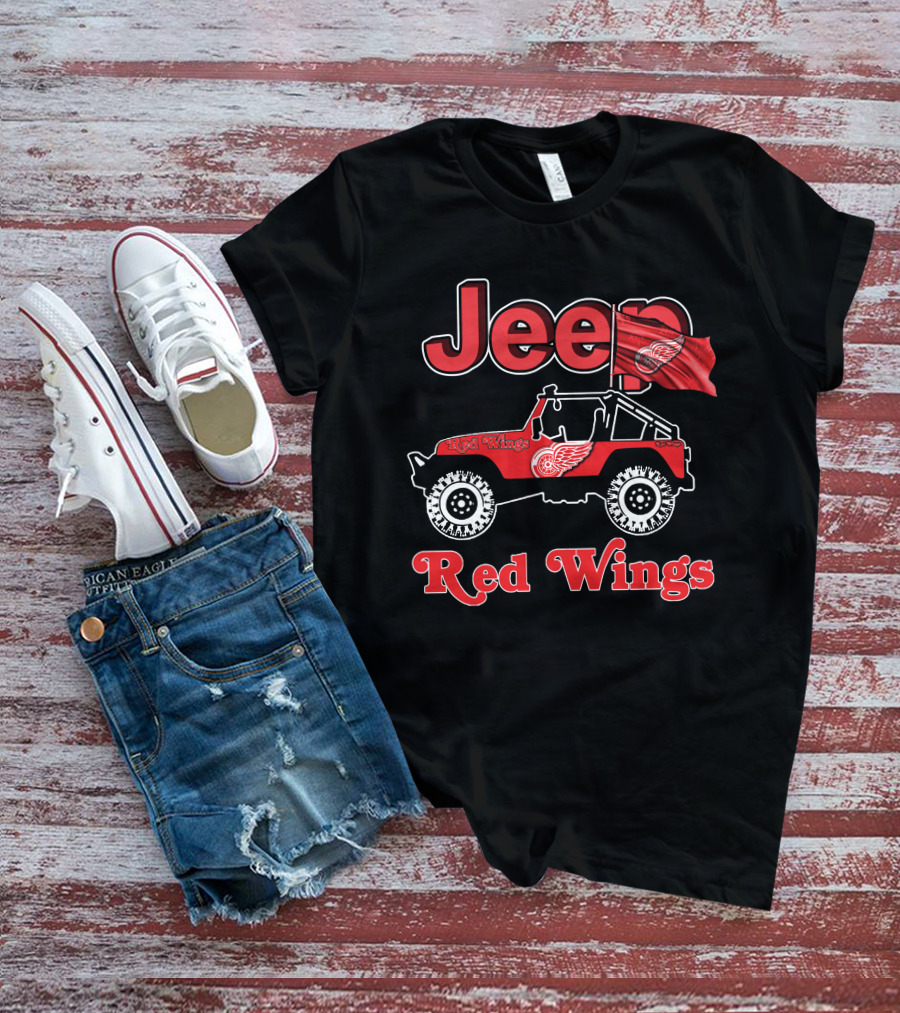 Jeep Red Wings Detroit Flag T-Shirt