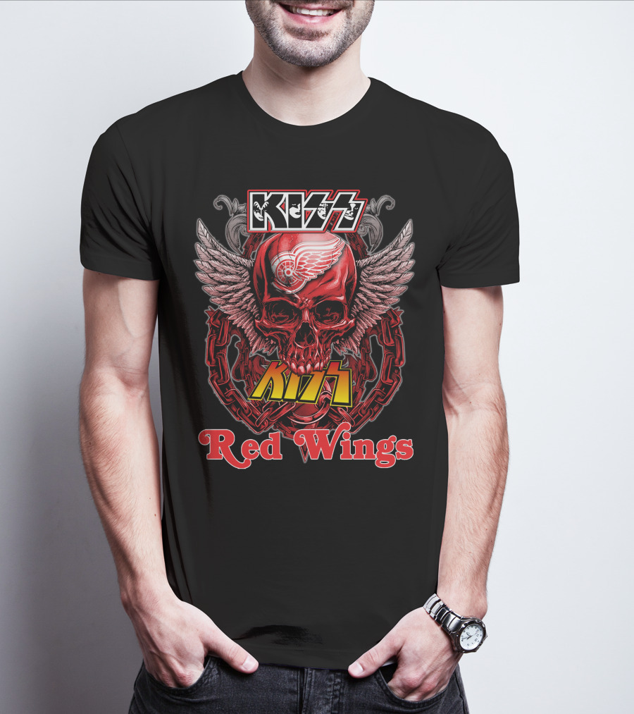 Kiss Detroit Red Wings Skull Wings Chain T-Shirt