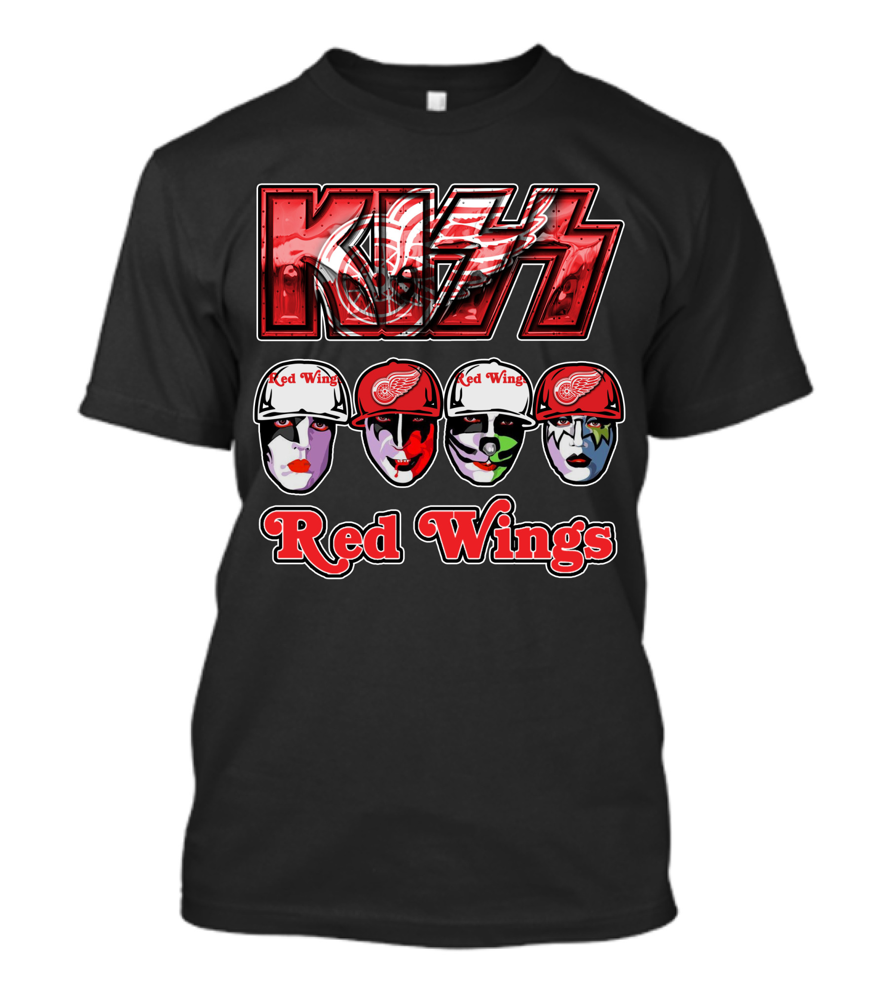 Kiss Detroit Red Wings Face Makeup Hockey Caps T-Shirt
