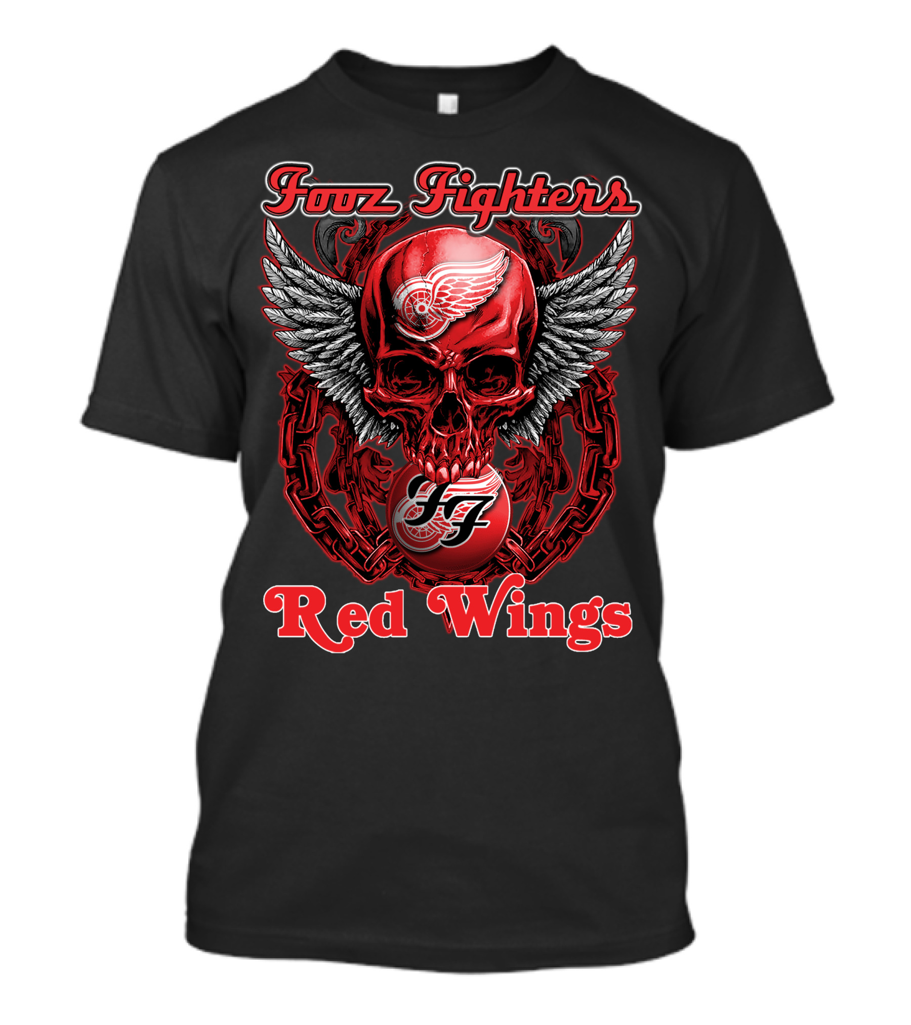 Fooz Fighters Detroit Red Wings Skull Wings T-Shirt