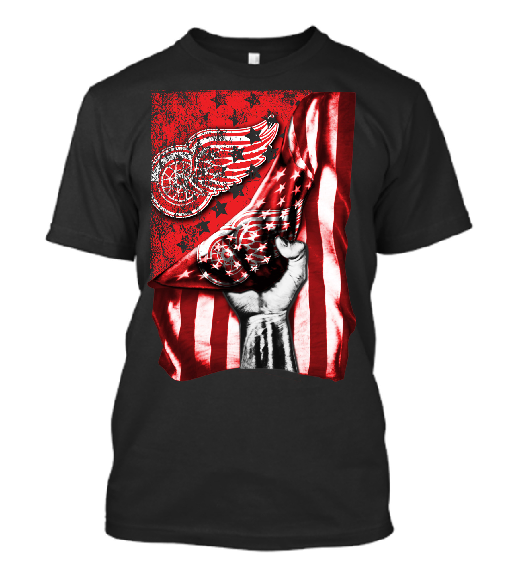 Detroit Red Wings American Flag Fist Star Graphics T-Shirt