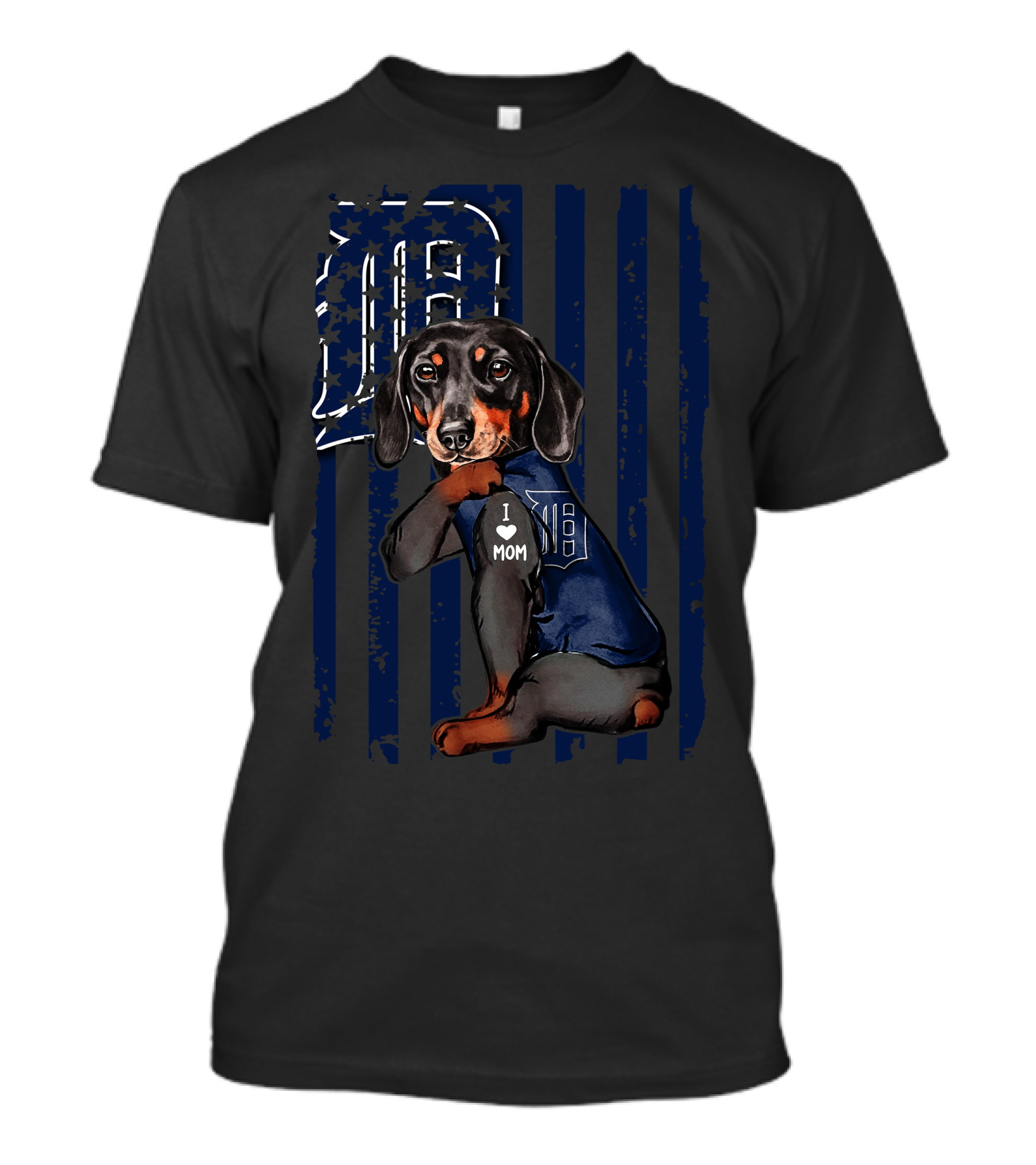 Dachshund I Love Mom Detroit Tigers Stripes T-Shirt
