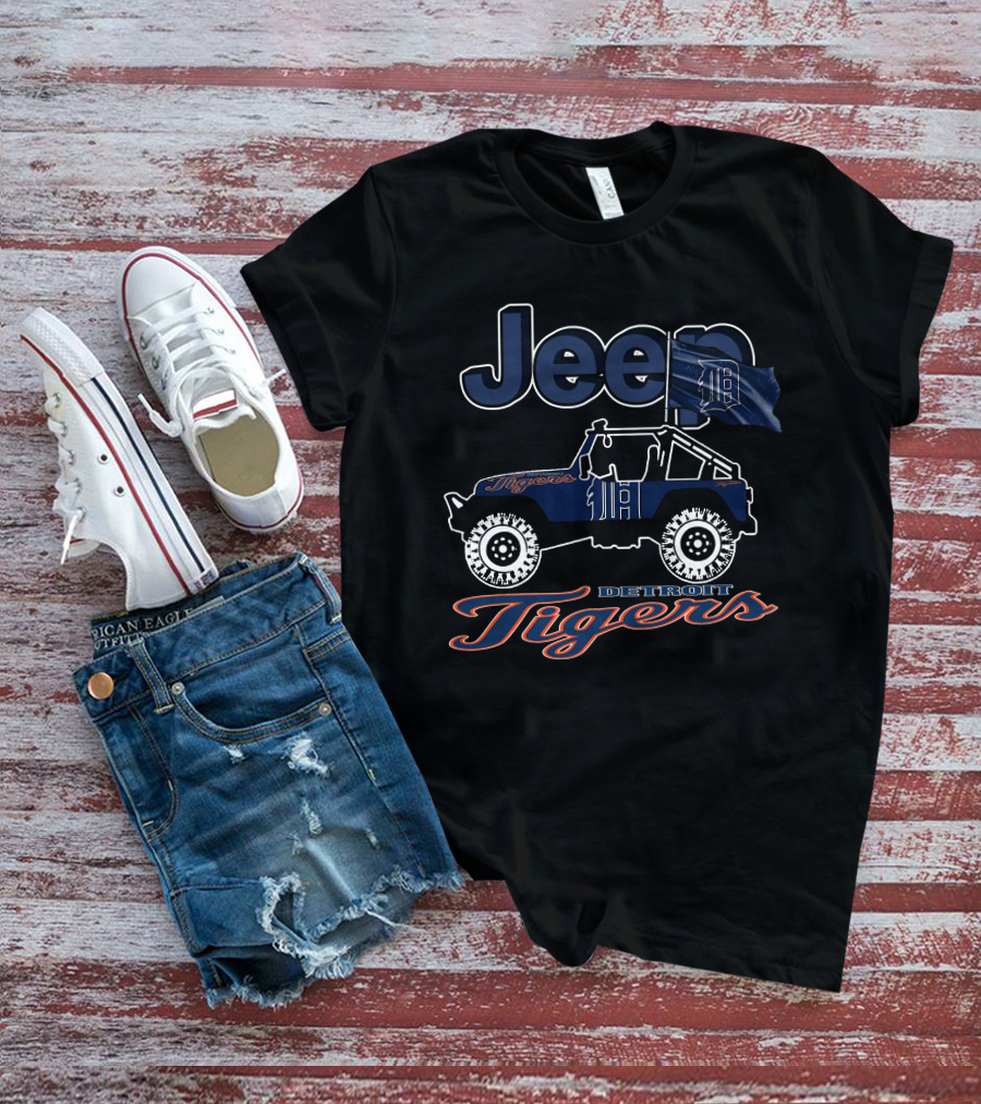 Jeep Detroit Tigers Vehicle With Flag And Team T-Shirt