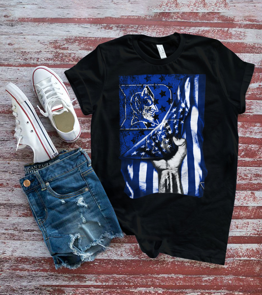 USA Flag With Duke Blue Devils Symbolic T-Shirt