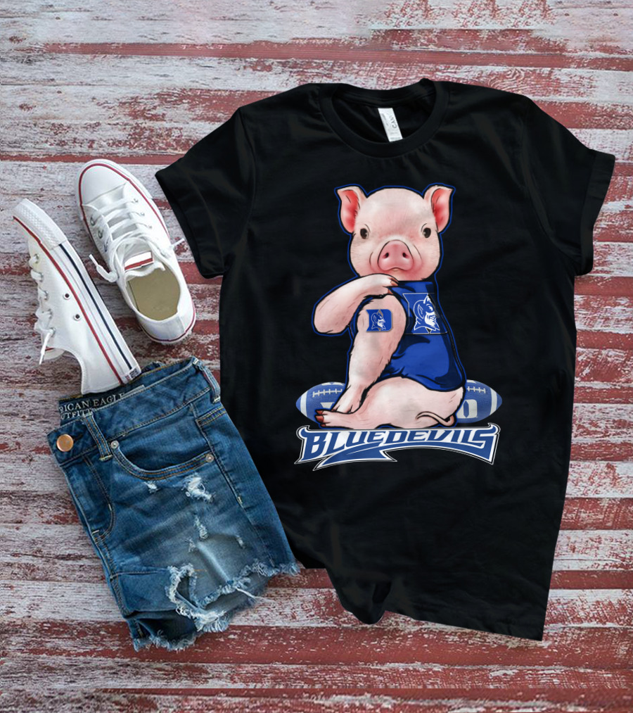 Pig Wearing Duke Blue Devils Jersey With Football Background T-Shirt