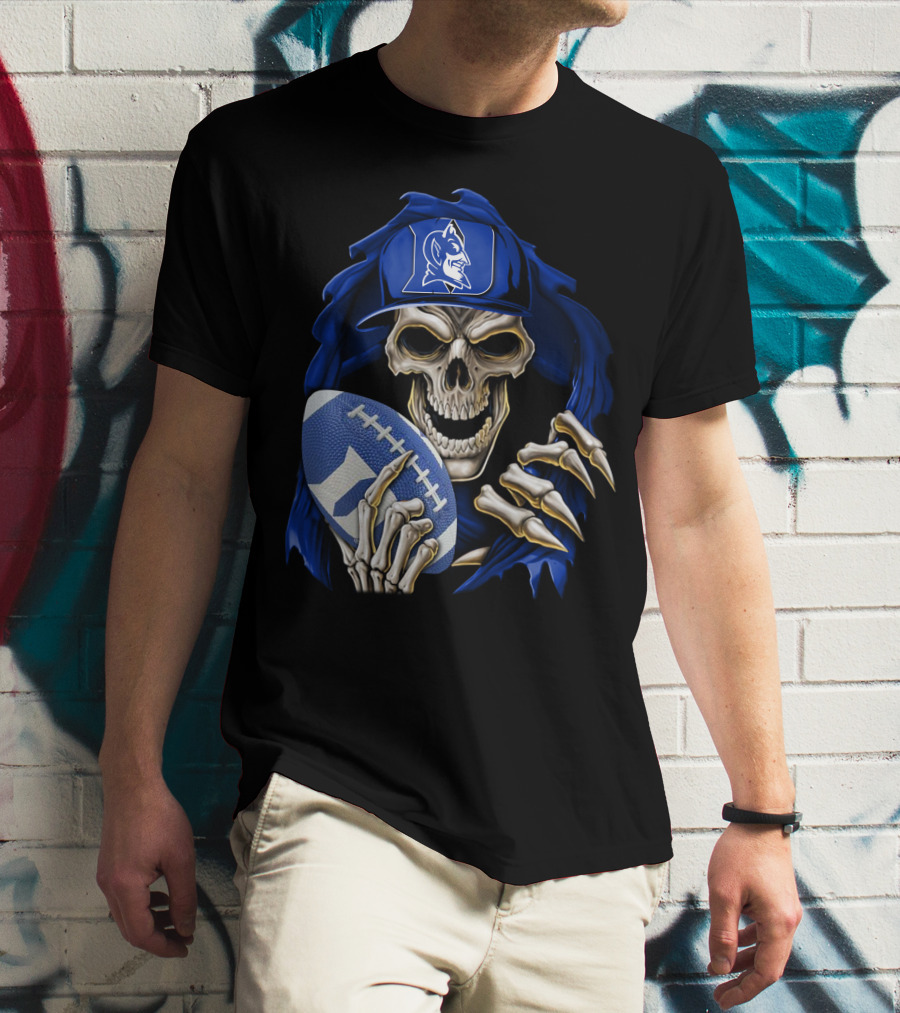 Duke Blue Devils Skull With Football And Logo Hat T-Shirt