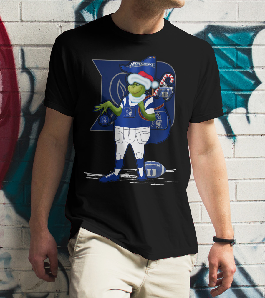 Grinchxmas Duke Blue Devils Football Santa Claus Festive Crossover T-Shirt