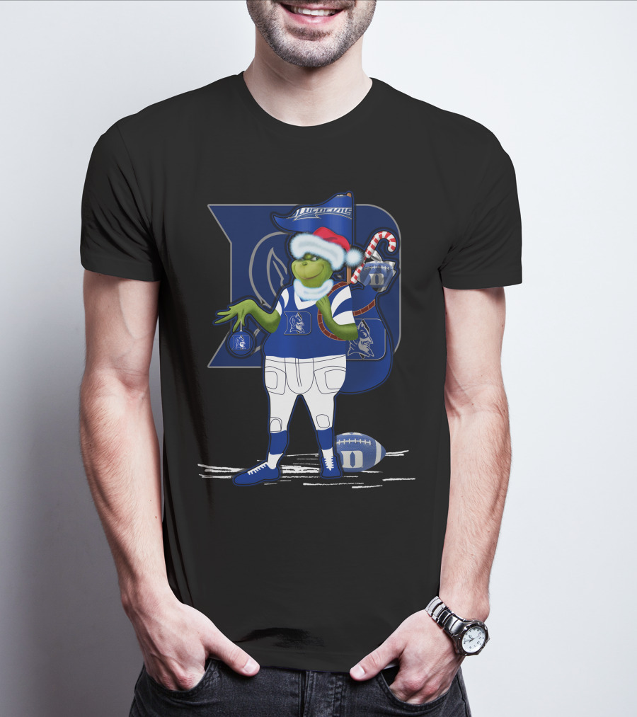 Grinchxmas Duke Blue Devils Football Santa Claus Festive Crossover T-Shirt