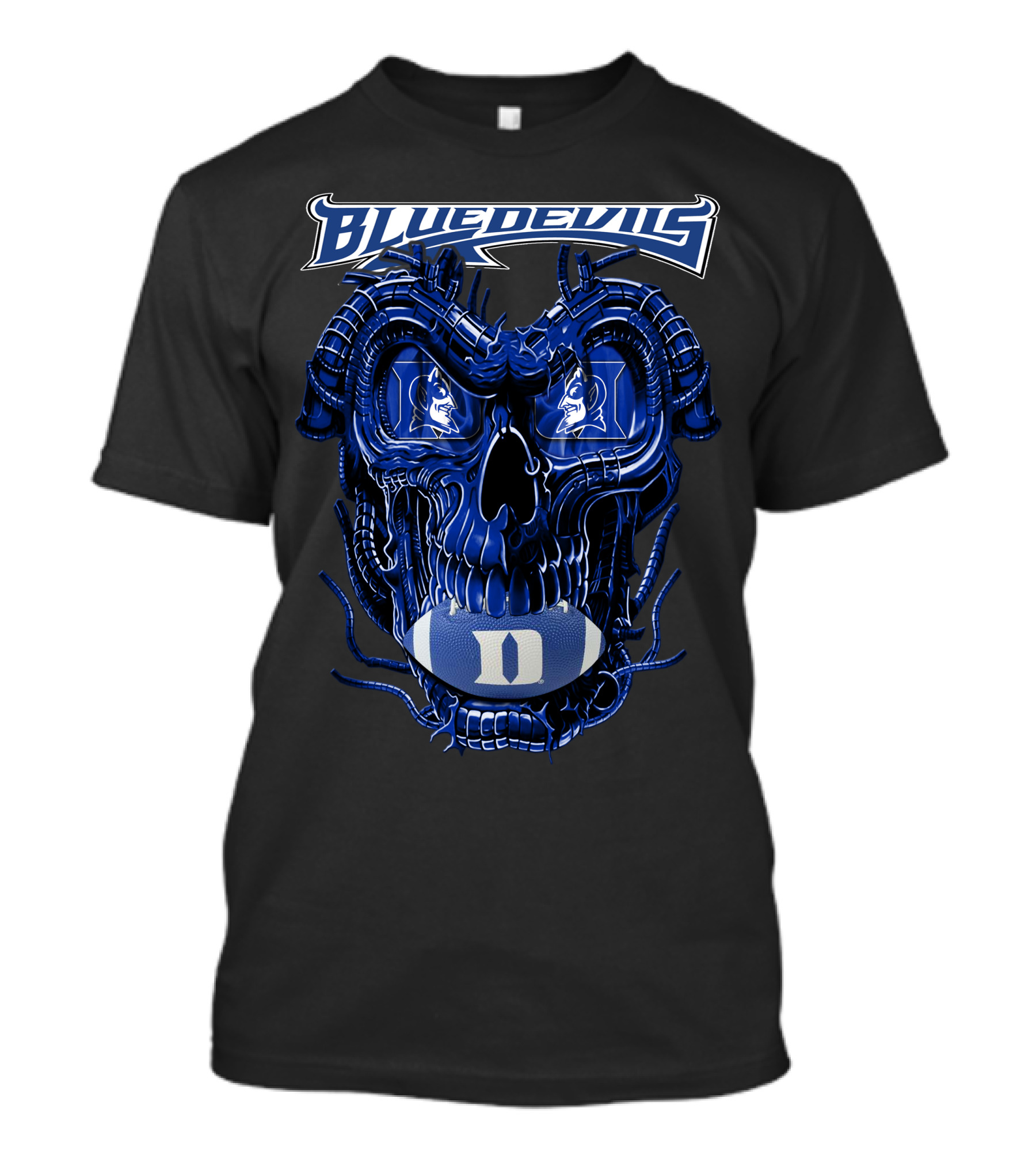 Dragonskull Duke Blue Devils Cybernetic Skull Football Faceplate T-Shirt