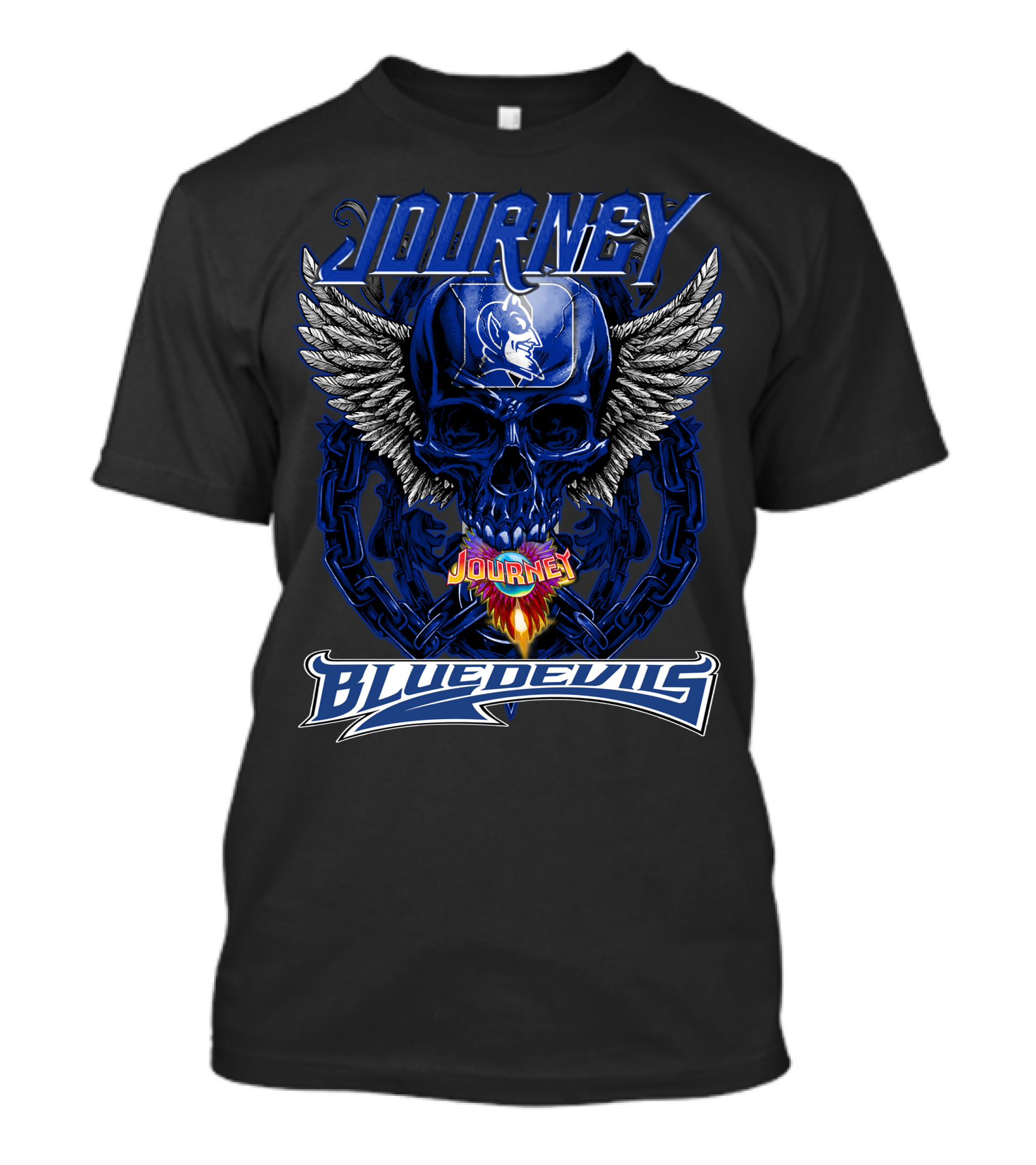 Journey Blue Devils Skull Wings Flame T-Shirt