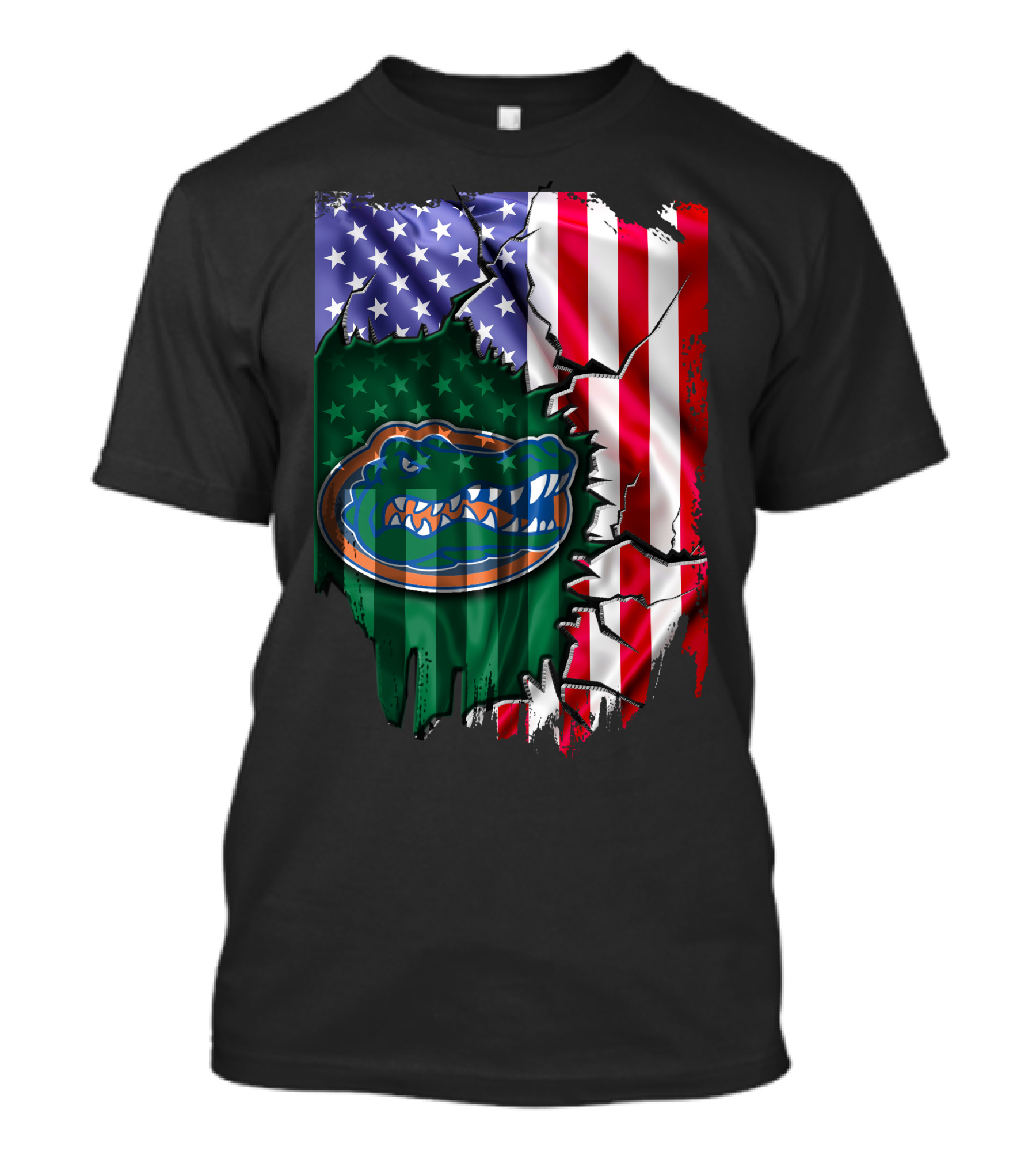 United States Flag Ripped With Florida Gators T-Shirt