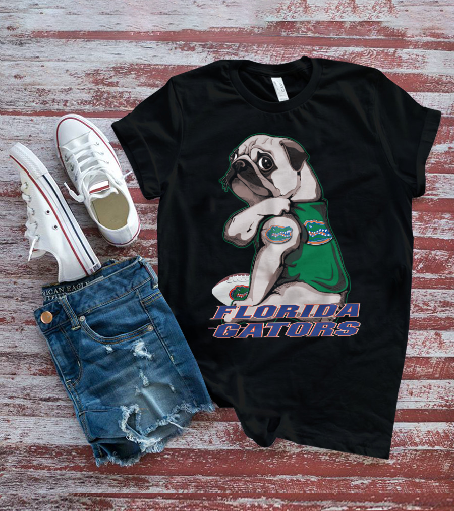 Pug Wearing Florida Gators Shirt With Football T-Shirt