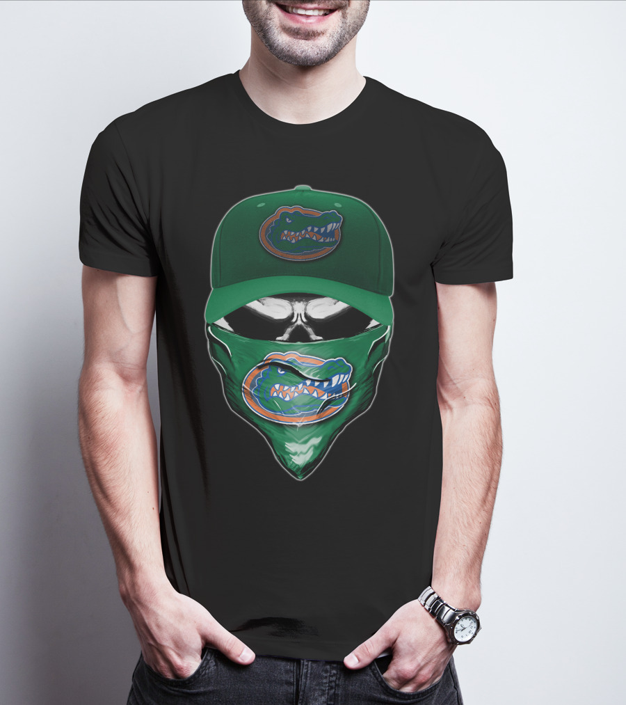 Skull With Florida Gators Logo And Green Cap T-Shirt